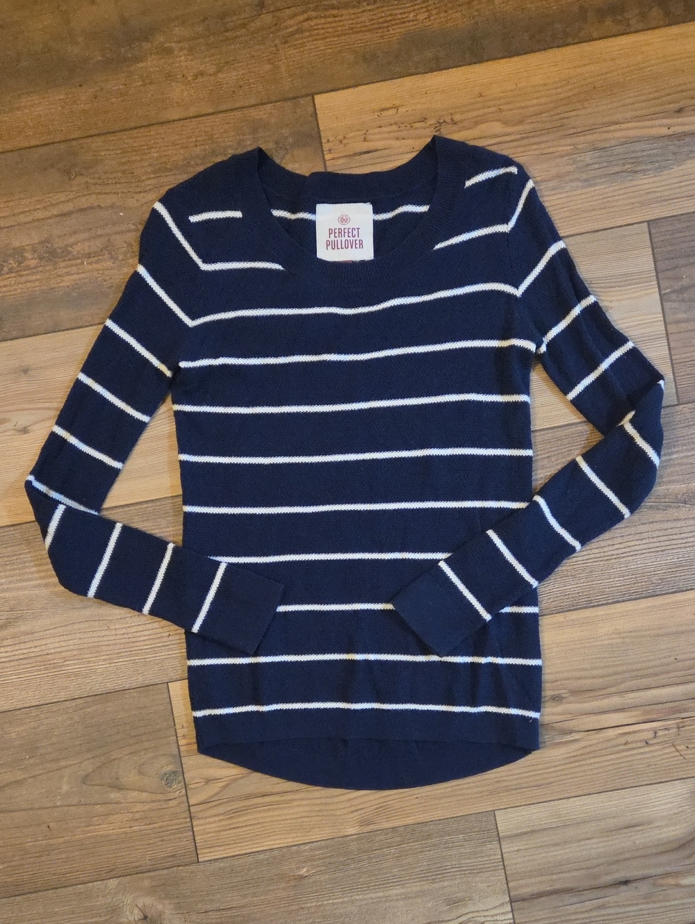 SO Navy and White Striped Crew Sweater